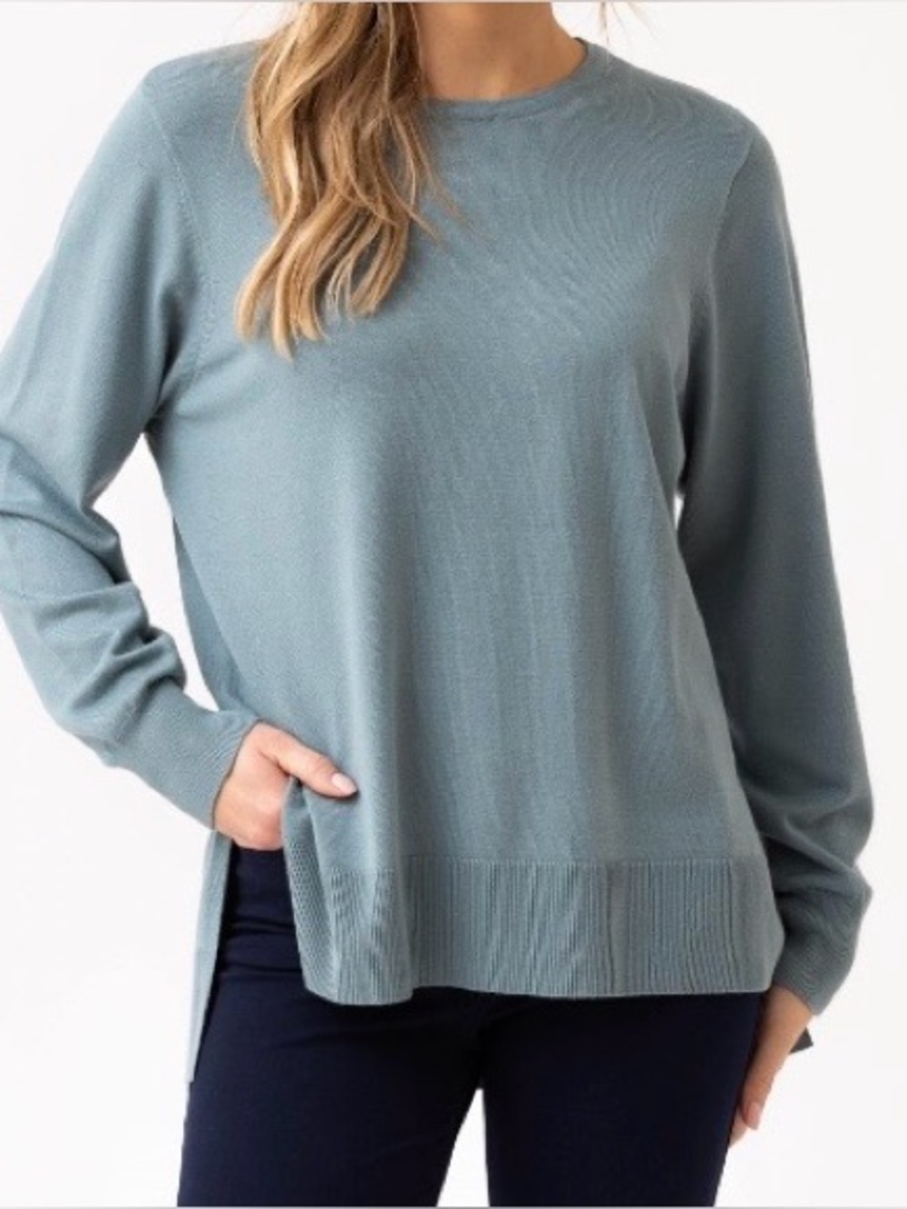 Marble Split Sides Seafoam Crew Neck Long sleeve Sweater Size Small BNWT